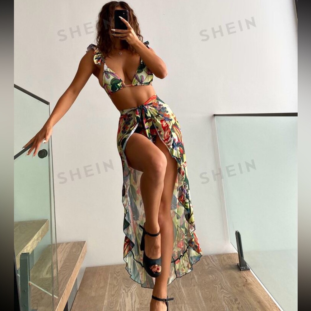 Shein 3-Piece Floral Bikini Set Size XS